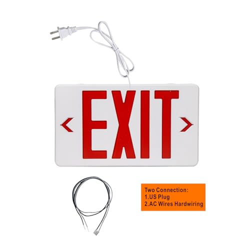 TANLUX Red Exit Sign with 1.0 Meter Plug in Cord, Plug in Exit Sign with Battery Backup Lights for Business, Commerical Emergency Lighting Combo, UL Listed, AC 120V, Double Face, 1 Pack - color: White Red Exit Sign, size: 1 Pack