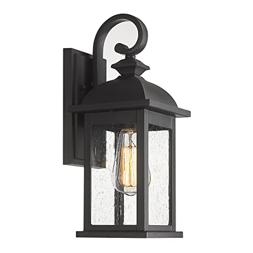 FEMILA Outdoor Wall Sconce, 15" Matte Black Seeded Glass Outdoor Sconce Lights, Front Porch Light Fixtures Wall Mount, Garage Lights for Patio, Entryway, Garden, E26 Base, 4FD54B BK - color: Matte Black, Seeded Glass, size: 15", Single Unit