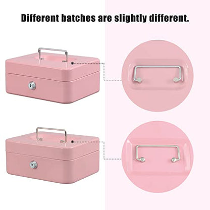 xydled Medium Cash Box with Lock, Metal Money Box, Steel Money Box, Pink - color: Pink, size: Medium