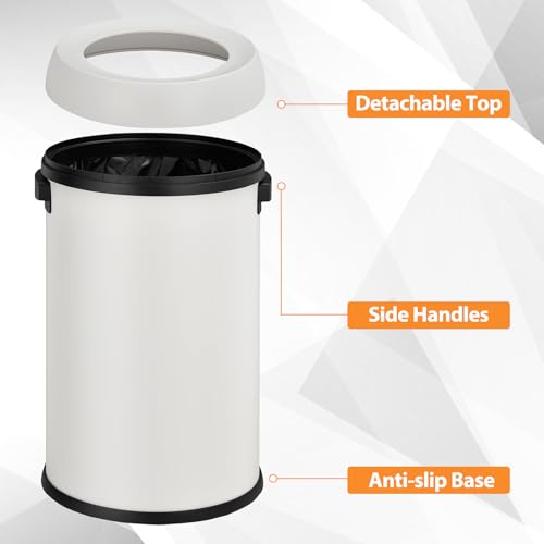 GarveeHome 17 gal/65 L Open Top Trash Can, Stainless Steel Rubbish Bin, Commercial Grade Waste Container, Round Garbage Can for Outdoor, Home Office, Restaurant, White - color: White, Open Top