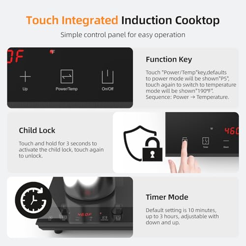 Double Induction Cooktop, Nuopuplai Induction Cooker 2 Countertop Burners, Independent Control With 1800W Sensor Touch,10 Temperature & Power Levels,3-hour Timer,Safety Lock For Cooking