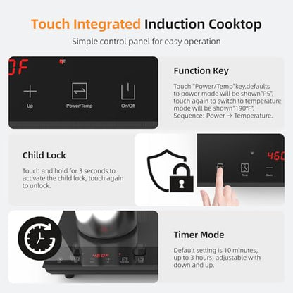Double Induction Cooktop, Nuopuplai Induction Cooker 2 Countertop Burners, Independent Control With 1800W Sensor Touch,10 Temperature & Power Levels,3-hour Timer,Safety Lock For Cooking