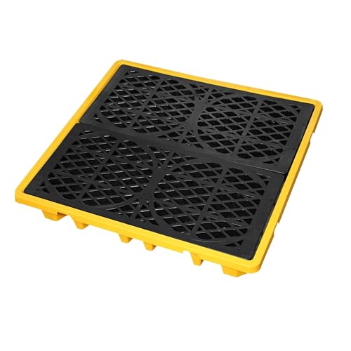 Spill Containment Platform with Drain, 51x51x6in, Anti-Slip Plastic, Leakproof Detachable, 4 Drum Capacity, Yellow for Industrial Use - size: 51x51x6in