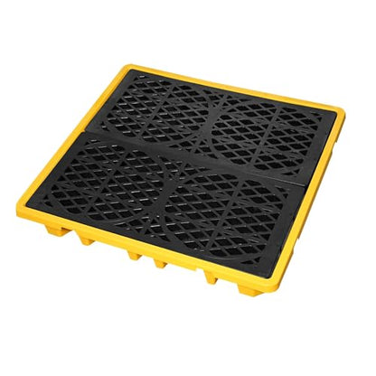 Spill Containment Platform with Drain, 51x51x6in, Anti-Slip Plastic, Leakproof Detachable, 4 Drum Capacity, Yellow for Industrial Use - size: 51x51x6in