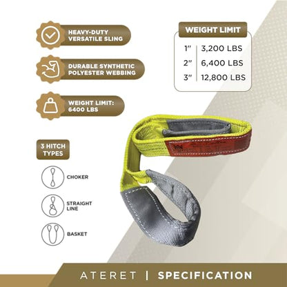 ATERET Twisted Eye Polyester Lift Sling I 2" x 20 feet I Heavy Duty Lifting Web Sling I (2" x 20') - size: 2" x 20'