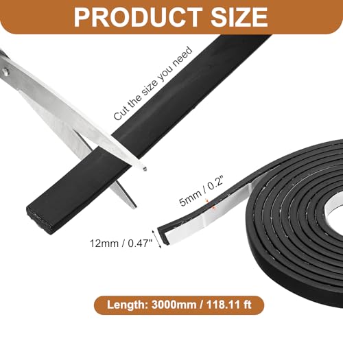 Smoke Fire Seal Strip 9.8Ft 12mm/0.47" Wx 5mm/0.2" T Black - color: Black, size: 9.8FT x 12mm / 0.47" W x 5mm / 0.2" T