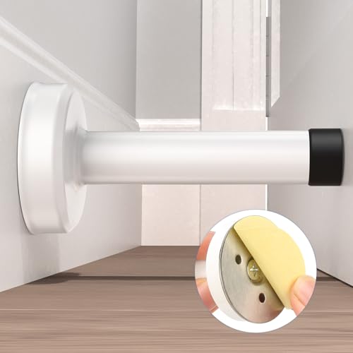 Door Stopper, No Drilling Wall Protection with Rubber Padded Tip, 304 Stainless Steel Sound Dampening Door Stops for Bottom and Top of Door, White - color: White, size: 1 Pack