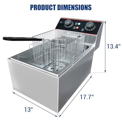 Commercial Deep Fryer with Basket, 12L Electricity Countertop Fryer Stainless Steel, 1800W Professional Food Fryer with Thermostat for Restaurant & Home, Large Capacity 12.7QT Oil Fryer, 120V - size: 11L single cylinder single screen