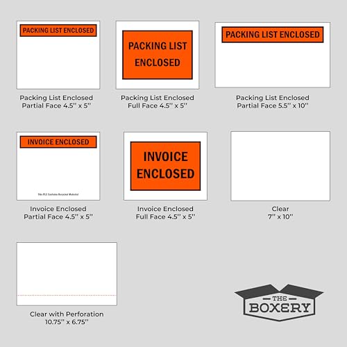 The Boxery 4 ½ x 5 ½” Clear Adhesive Backloading (Panel Face) Invoice Enclosed Envelopes, Label Envelopes/Pouches/Shipping Label Sleeves (1000 Pack) - size: Invoice Panel 4 1/2x5 1/2