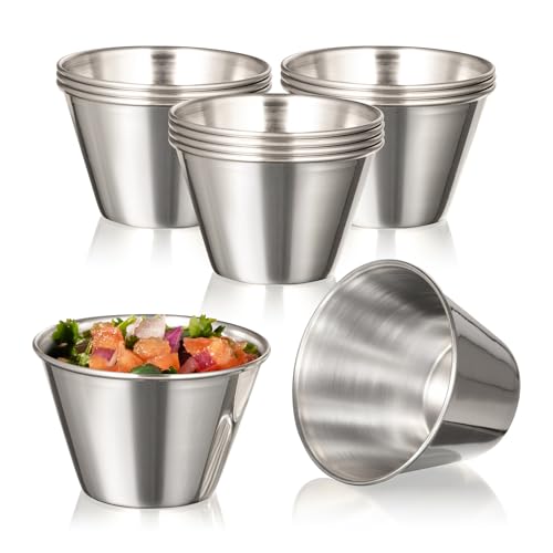 Fit Meal Prep [12 Pack 4 oz Stainless Steel Dipping Sauce Cups, Reusable Metal Ramekins, Commercial Grade Condiment Bowls, Individual Portion Cups, Small Round Au Jus Cup for Home, Restaurant - size: 4 oz
