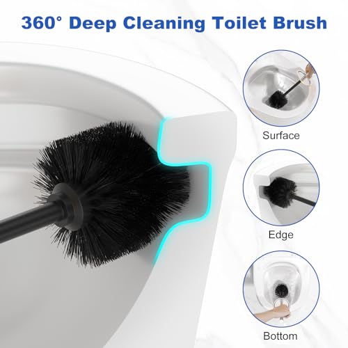 304 Stainless Steel Heavy Duty Toilet Bowl Brush，Removable Inner Bowl and Splash Protection，Bathroom Toilet Brush-Dense Bristles for Through Cleaning - color: Nickel