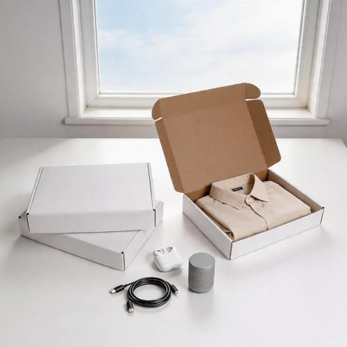 Fishat 11" x 8" x 2" White Corrugated Cardboard Shipping Boxes Set of 25 - size: 11" x 8" x 2"