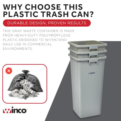 Winco 23 Gallon Gray Commercial Square Plastic Trash Can - color: Gray, size: 23 Gallon