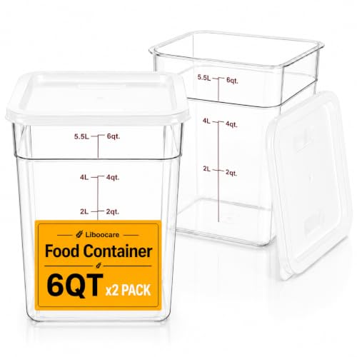 2 Pack 6 Qt Square Food Storage Containers with Lids, Clear BPA-Free Stackable Kitchen Containers with Handles & Graduations for Dough Proofing, Meal Prep, Marinating, Pantry & Bulk Food Storage - color: Clear-6QT