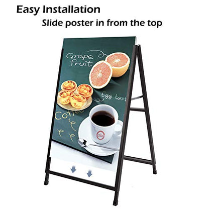 24x36 Inches Double Sided Heavy Duty Slide-in Folding A-Frame Sidewalk Curb Sign Stand Display Poster Boards Poster Holder Frame Chalkboard Sign, (Black-Metal)