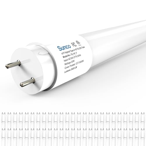 Sunco 50 Pack 4 Foot T8 LED Tube Light Bulbs, 5000K, 20W, Hybrid A+B - color: 5000k Daylight