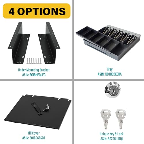 HK SYSTEMS 16" Heavy Duty Black Push Open Cash Drawer, 5B5C with Under Counter Mounting Metal Bracket - size: 2. 16" Push Black
