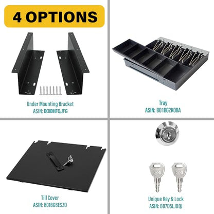 HK SYSTEMS 16" Heavy Duty Black Push Open Cash Drawer, 5B5C with Under Counter Mounting Metal Bracket - size: 2. 16" Push Black