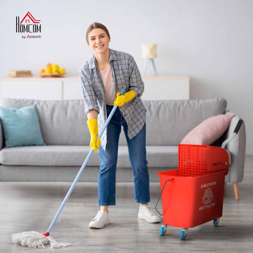 HOMCOM Compact Mop Bucket with Wringer on Wheels for Floor Cleaning, 21 Quart, Separate Dirty and Clean Water, for Home, Apartment, Red - color: Red, size: 21 Quart
