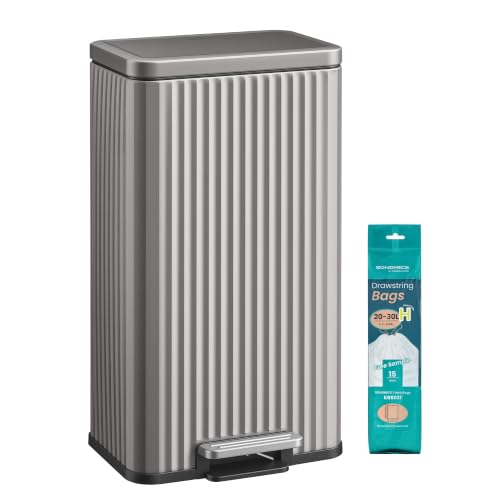 SONGMICS Trash Can, 8 Gallon (30 L), Stainless Steel, with Lid, Pedal - color: Metallic Silver, size: 8 Gallon