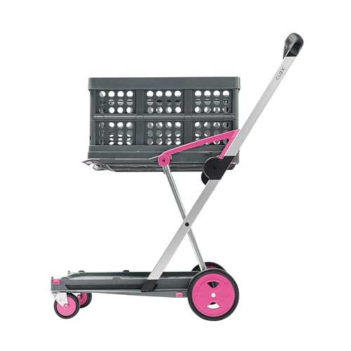CLAX® The Original | Made in Germany | Multi use Functional Collapsible Carts | Mobile Folding Trolley | Shopping Cart with Storage Crate (Pink) - color: Pink