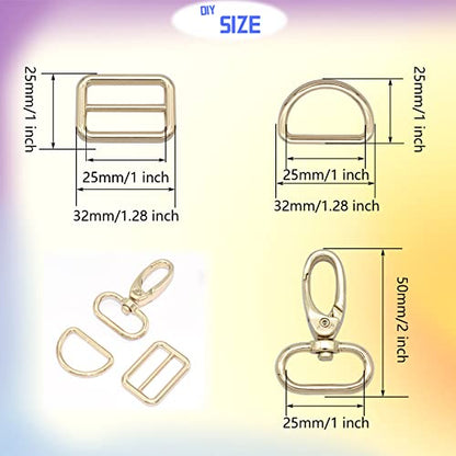 Rainbow Swivel Hook Claw Clasp - 25mm Slide Strap Buckle D Ring Adjuster Buckle for Dog Collar Backpack Purse Hardware - color: Light Gold 5 Sets