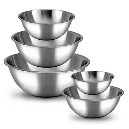 WHYSKO Stainless Steel Mixing Bowls Set, 5-Piece Meal Prep & Food Storage - color: Silver