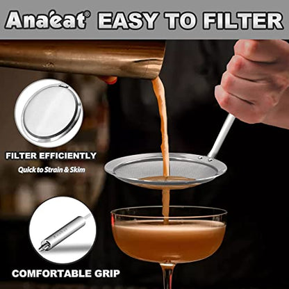 Anaeat Stainless Steel Fat Skimmer Spoon - Set of 3 Professional Kitchen Fine Mesh Food Strainer and Hot Pot Skimmer with Long Handle for Skimming, Cooking, Frying, Grease, Gravy and Foam (3"+4"+4.7") - color: Fine Mesh Skimmer Set of 3