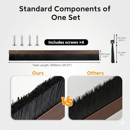 8 Sets Garage Door Brush Seal, 3" W x 39.37" L, Brown