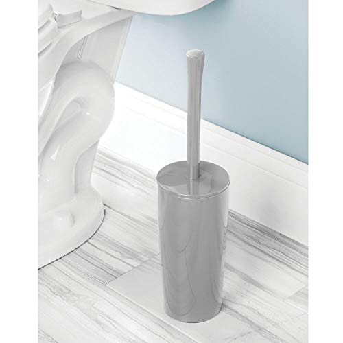 mDesign Slim Plastic Toilet Bowl Brush and Holder Set, Modern Compact Storage Organizer Cleaner Scrubber for Toilet - Heavy Duty Cleaning Plunger for Bathroom, Aura Collection - Gray