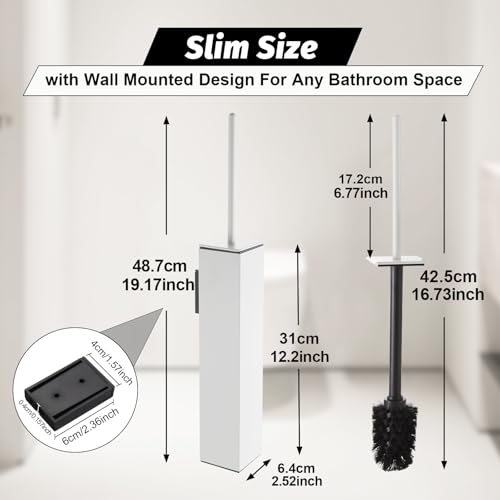 BGL Toilet Brush and Holder Set White Wall Mounted for Bathroom Square Design - color: White-wall Mount