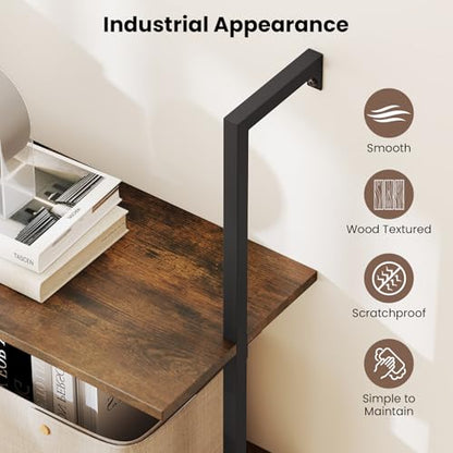 Tangkula 4-Tier Wall Mounted Bookshelf, Wood Ladder Shelf - color: Brown