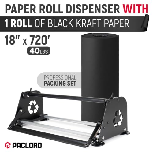 18" Paper Dispenser with Cutter + Black Kraft Paper Roll - color: Black, size: 1 Roll + Dispenser