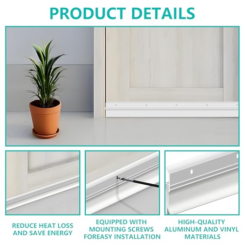 Aluminum Door Rubber Sweep 36 Inch – Heavy Duty Door Draft Stopper, Weather Stripping Seal Strip for Exterior & Interior Doors, Energy Saving, Noise Reduction, Easy Installation
