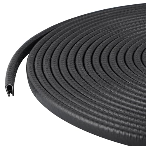Rubber Edge Trim Guard 32.8ft/10m, Adhesive Free Door Edge Protector, U Shape Edge Seal Strip with Embedded Metal Clips Fits 3/64" to 1/8" Thick Edges (Black) - size: 393.6" L x 0.25" W