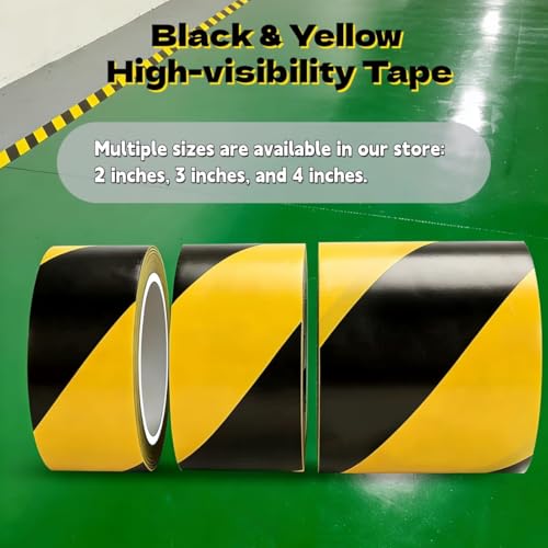 3 Rolls Floor Marking Tape, Safety Black and Yellow Stripe, Hazard Tape for Caution and Aisle Marking, 2 inch x 110 feet - size: 2Inch*110ft-3pack
