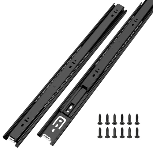 LONTAN 1 Pair Black Side Mount Drawer Slides 16 Inch Heavy Duty Rails - color: Black, size: 16 Inch - Drawer Slide