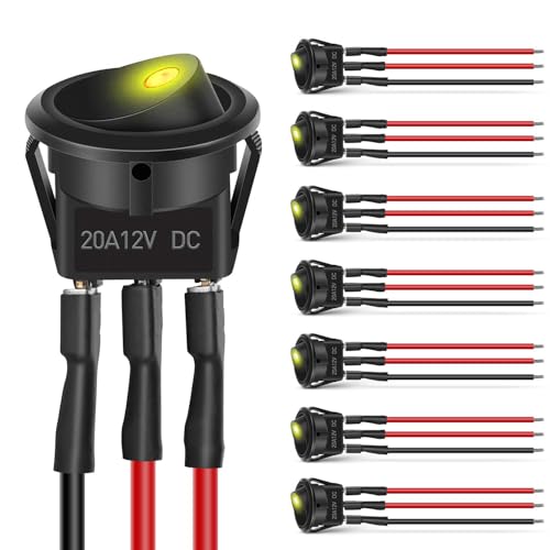 Nilight 8PCS Round Rocker Switches 12V 24V 20A Yellow with 16AWG Wires - color: 8Pcs LED Switch Amber