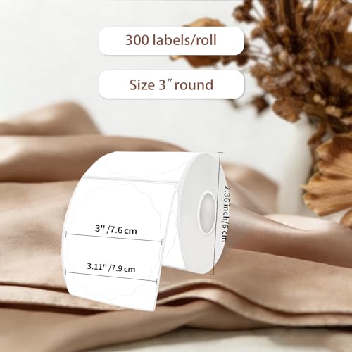 3 Inch Round Thermal Labels, White Flower Thermal Sticker Labels for Small Business, Logo Design, Baking,300 Sheets/1 Roll - color: White, size: 3 inch