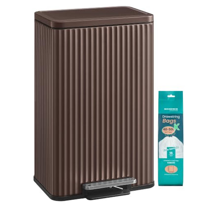 SONGMICS Trash Can, 13 Gallon (50 L), Stainless Steel, with Lid, Pedal - color: Brown, size: 13 Gallon