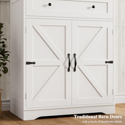 HOSTACK 71" Kitchen Pantry Storage Cabinet, Farmhouse Pantry Cabinet, White - color: White + Rustic Brown