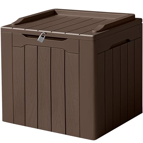 Devoko 31 Gallon Waterproof Outdoor Storage Box Resin Deck Box Lockable and UV Resistant for Patio Furniture,Garden Tools (Brown) - color: Brown, size: 31 Gallon without Cushion