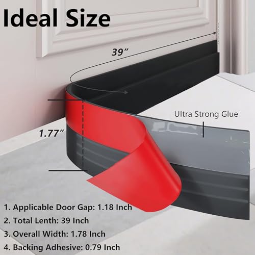 Under Door Draft Stopper - 39 Inch Adhesive Door Sweep for Interior/Exterior, Door Blocker (Charcoal, 78.6 Inches) - color: Charcoal, size: 78.6 Inches