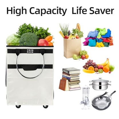 Reusable Grocery Bag with Wheels, Large Beige Rolling Tote - color: Beige, size: Large