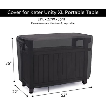 Patio Prep Table Cover for 52 Inch Keter Unity XL Portable Outdoor Table, Waterproof Outdoor Bar Table Cover, for Outdoor Grill Cart Pizza Oven Table - 52 x 22 x 33 Inch - size: 52" x 22" x 36"
