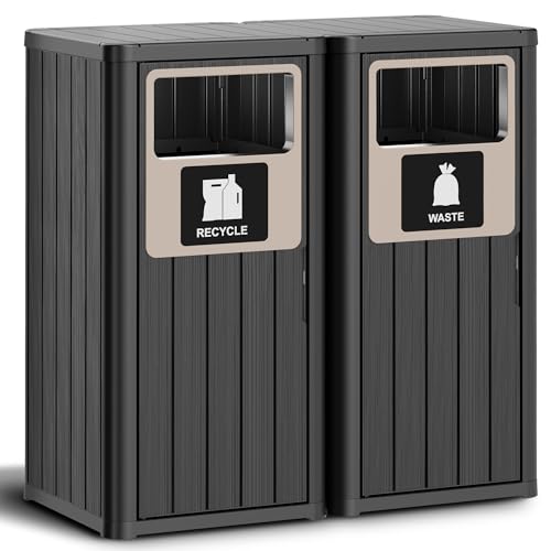 Outdoor Trash Can Waterproof Resin Patio Garbage Can for Outdoor Trash Bin for Patio, Garden, Black (44 Gallon) - color: Black, size: 44 Gallon