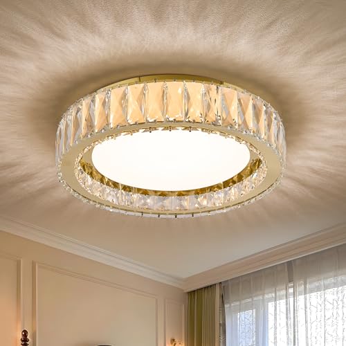 15 Inch Gold Dimmable Crystal LED Flush Mount Ceiling Light - color: Gold, size: 15 Inch