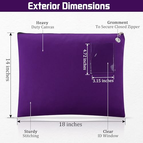 2 Pcs Canvas Mail Zipper Bags 18" x 14", Purple - color: Purple