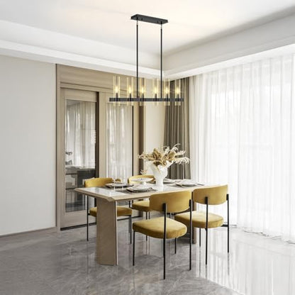 6-Light Linear Chandelier for Dining Room Clear Glass Shades Black