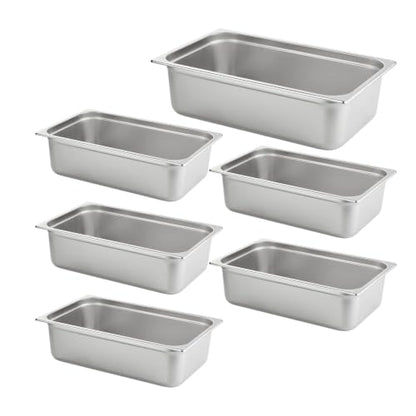 HECMAC 6 Pack Anti-Jam Hotel Pans, Full Size 6 Inch Deep, Commercial Stainless Steel Chafing Steam Table Pan, Catering Storage Metal Food Pan, 23 Gauge - size: Full Size, 6" Deep